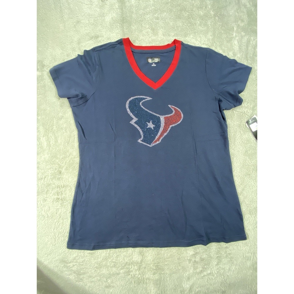 NWT NFL Team Apparel Shirt Womens XL Houston Texans Studs Big Logo Bull V Neck - Picture 2 of 9